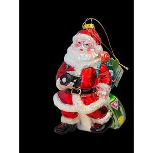 Nwt 6" North Pole Trading Co World Traveler Santa Blown Glass Christmas Ornament